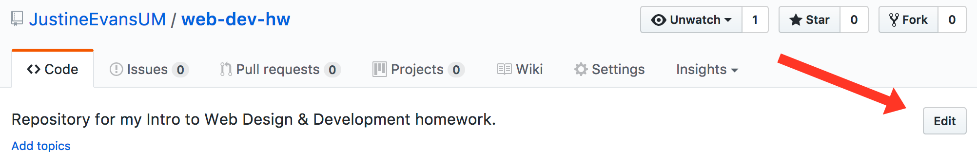 Image of the GitHub repo edit option