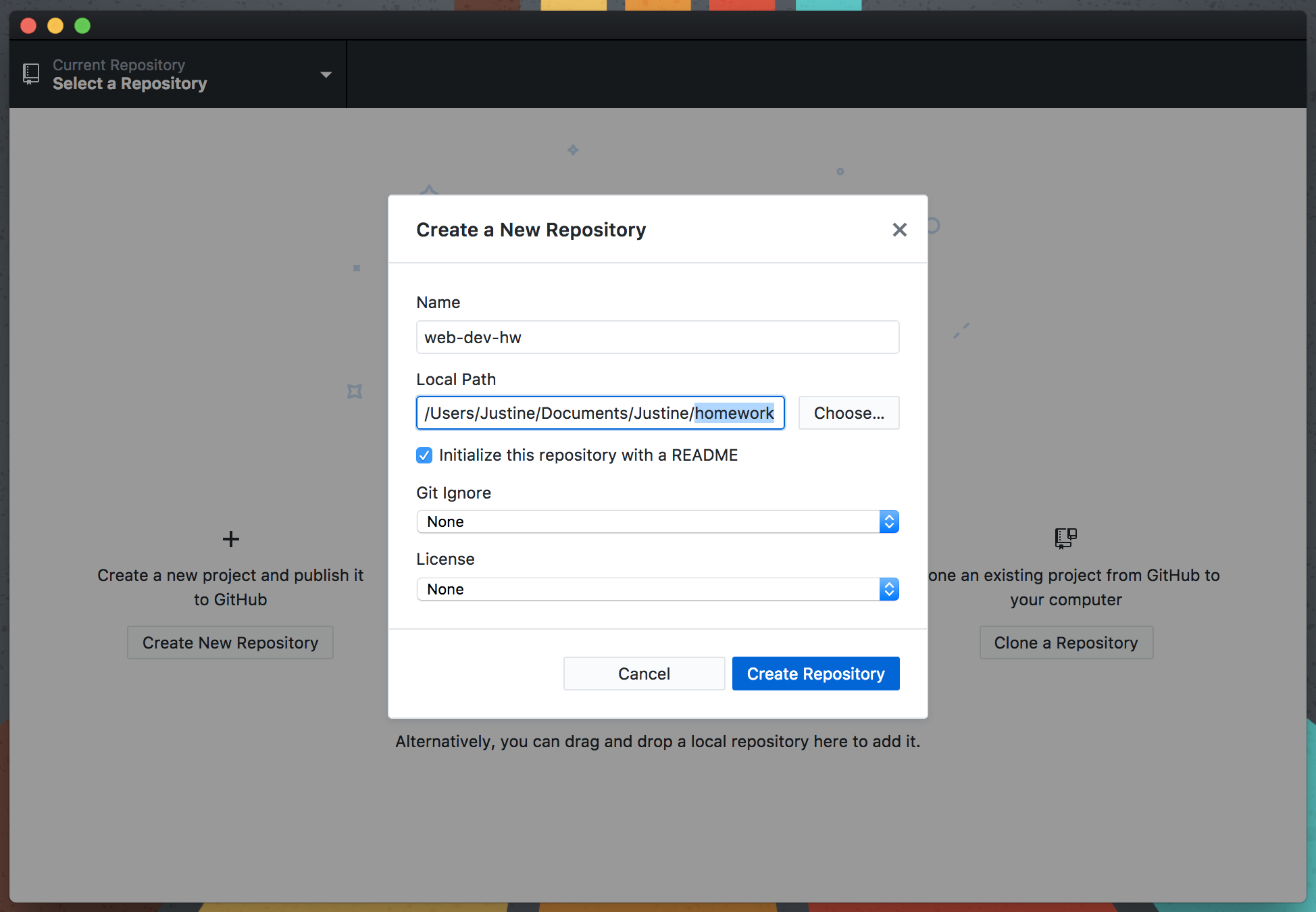 Create a new repository on macOS