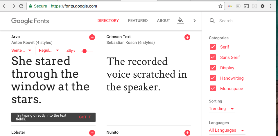 Browsing and Selecting a Font in Google