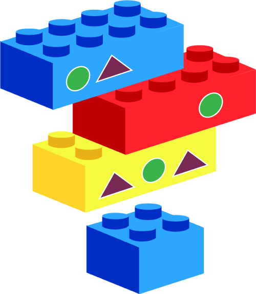stacked building blocks with stickers representing span elements